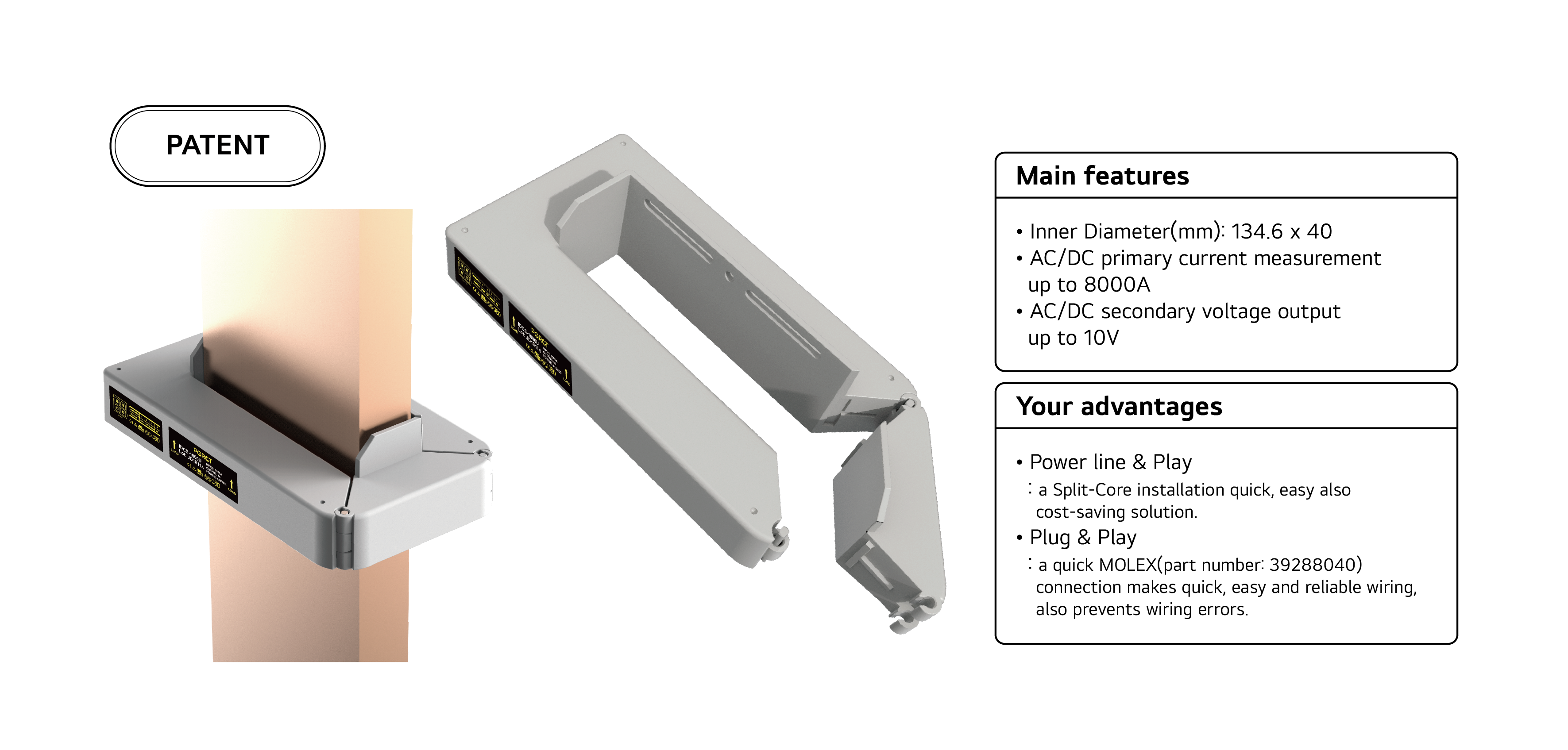 J&D’s IDCS-U Series is Patented by Minimizing the Position Error that occurs in the diameter of the current sensor when wiring conductors.